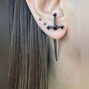 Black Rhinestone Dagger / Sword Drop Earrings